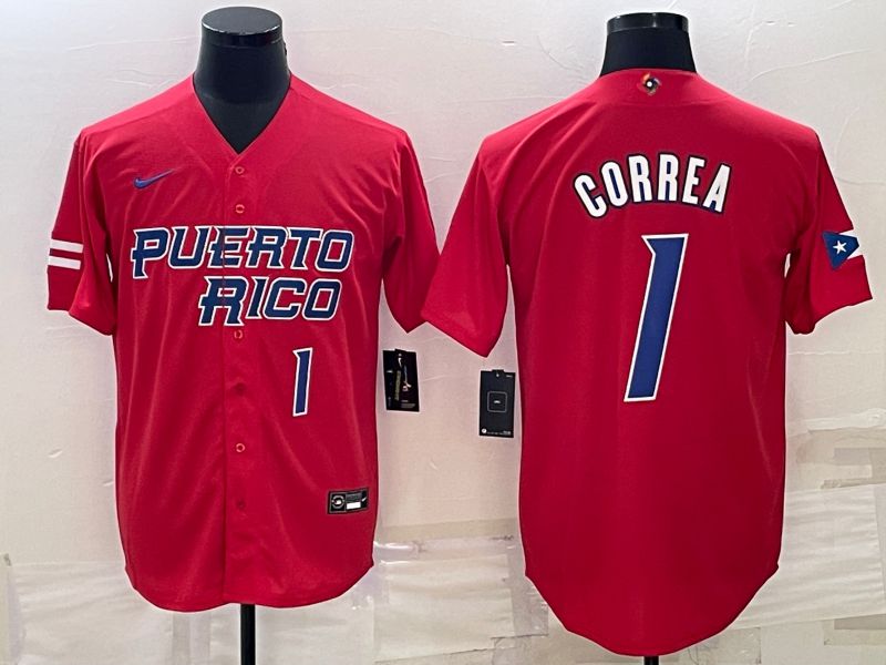 Men 2023 World Cub #1 Correa Red Nike MLB Jersey->more jerseys->MLB Jersey